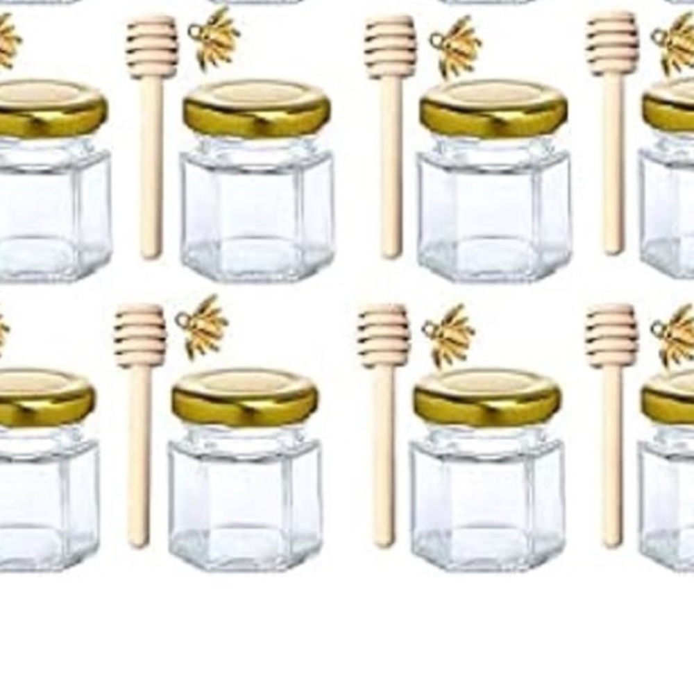 Gold Lid Honey Jars with Dippers - Set of 12